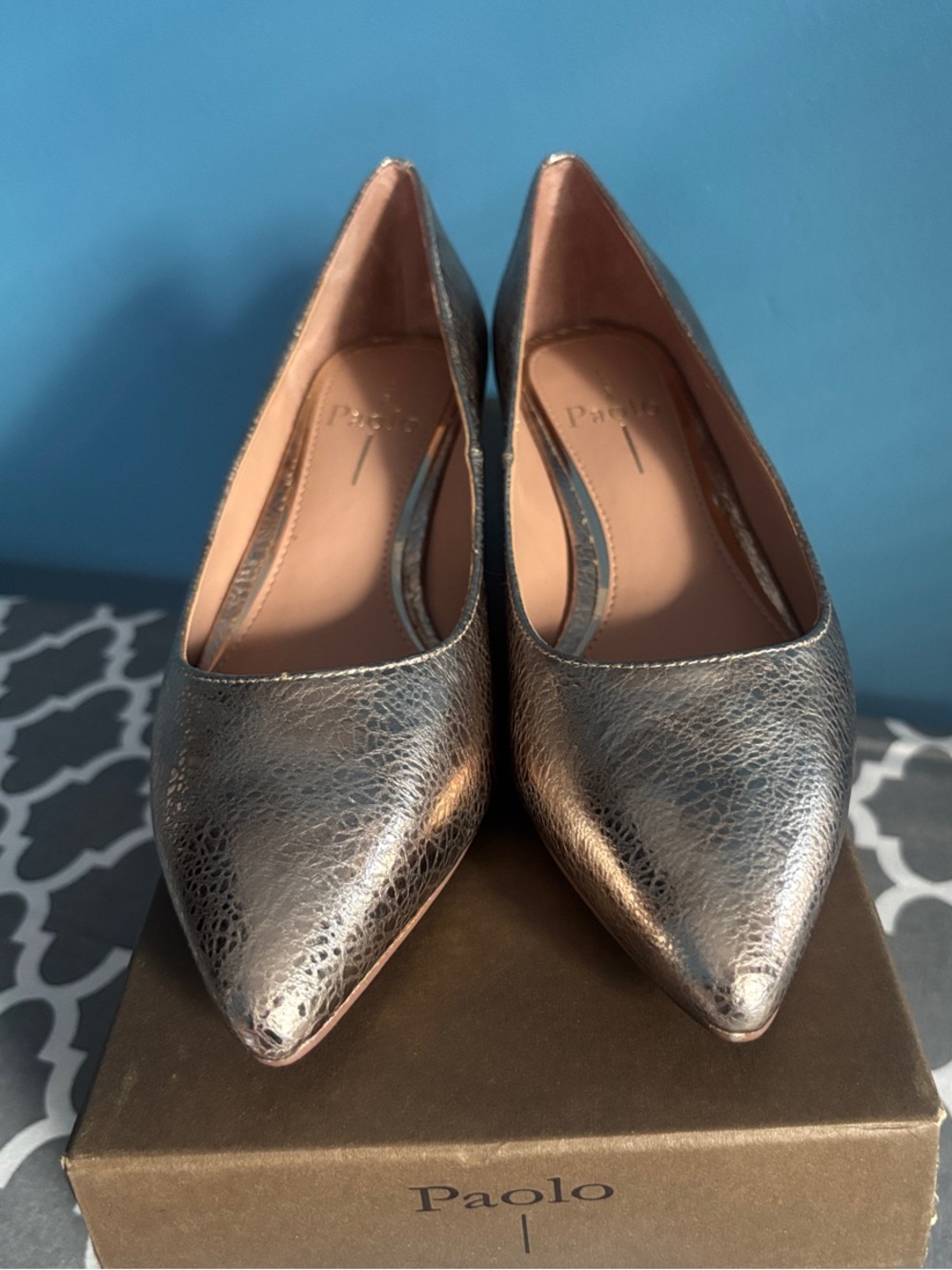 Paolo Metallic Gold Reptile-Print Pointed-Toe Pumps